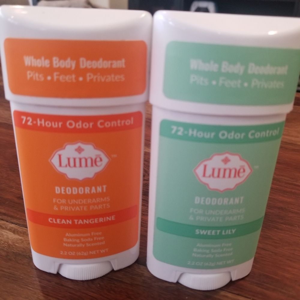 Lume Natural Deodorant Set Of Two. 2.2 Oz. Each Clean Tangerine And Sweet Lily.